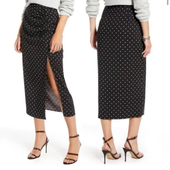 Something Navy Dresses & Skirts - NWOT - Something Navy Rouched Midi Slip Skirt Black w. White Polka Dot - Size S